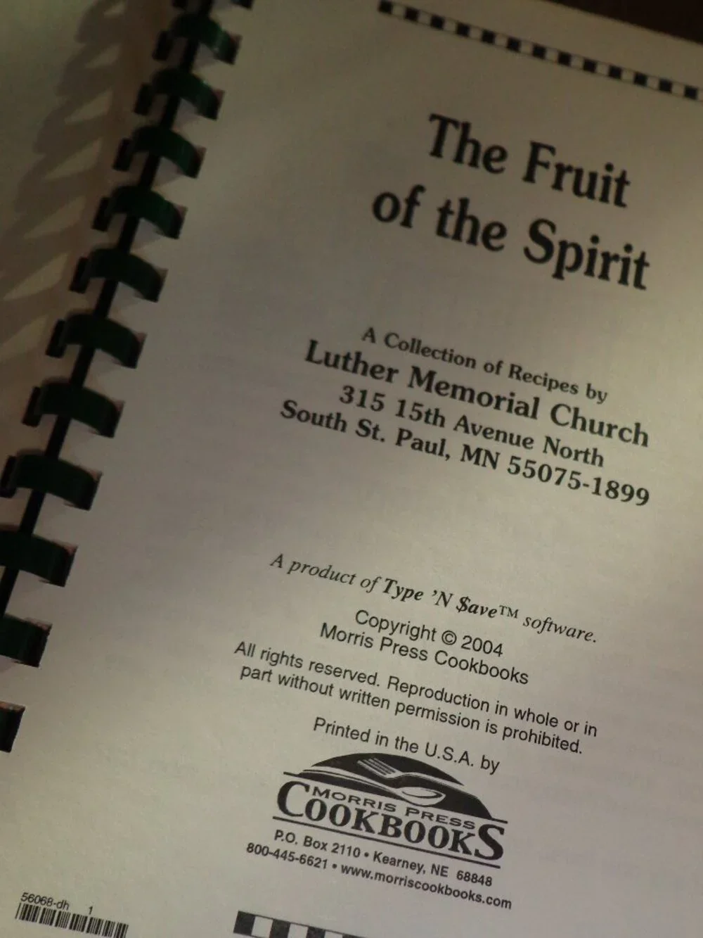 NEW Spiralbound Cookbook THE FRUIT of the SPIRIT Luther Memorial Church 82 Pgs.